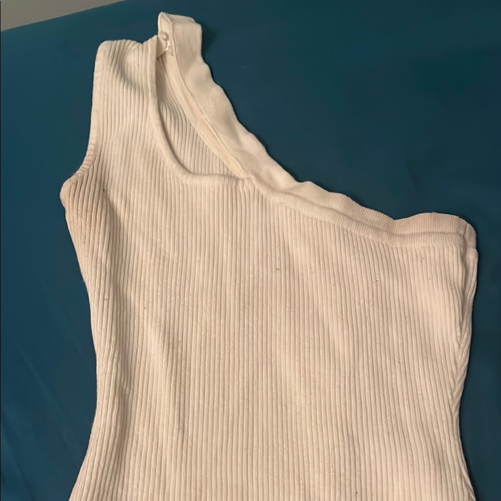 Fashion Nova White Asymmetrical Ribbed Bodycon Dress